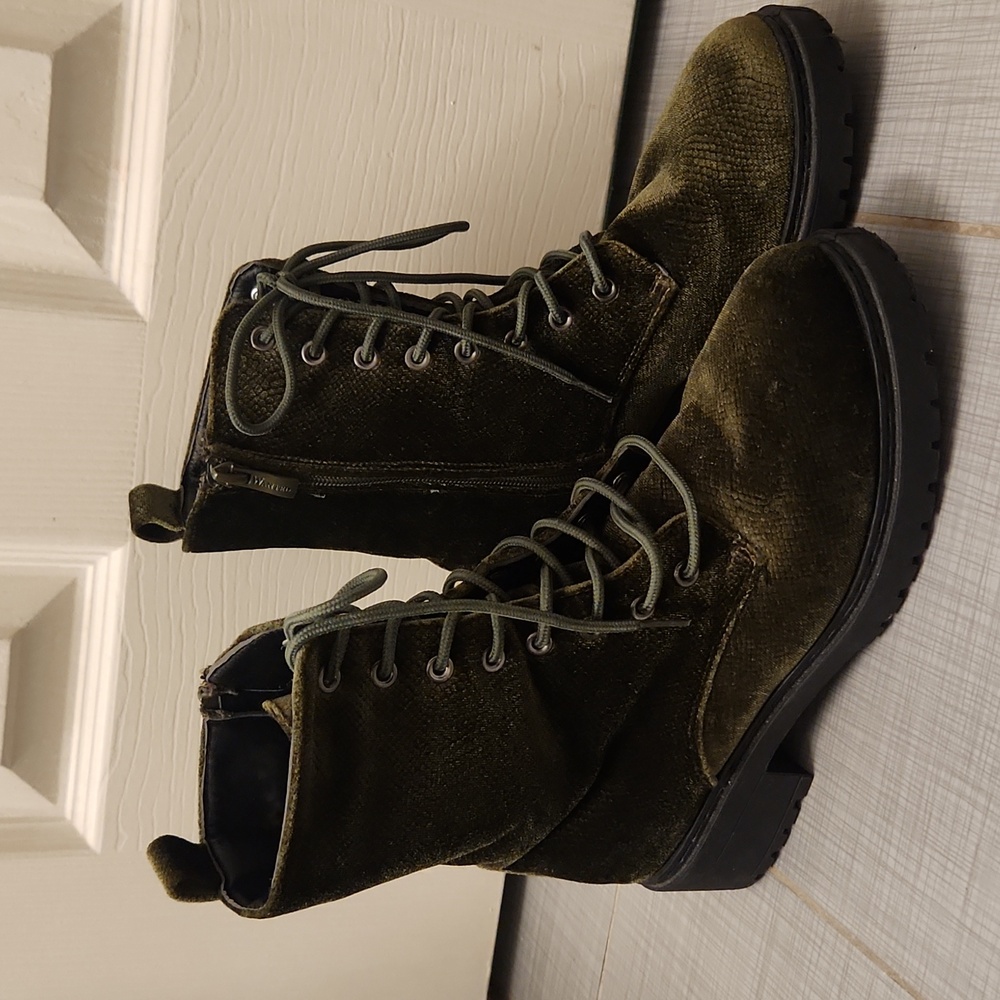 Women's Velvet Green Combat Boots